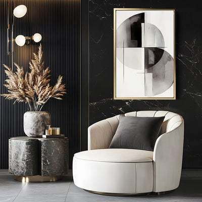 Canvas Wall Art Stretched Over Wooden Frame with Floating Frame and Circles Painting CV4138 - Al Rugaib Furniture