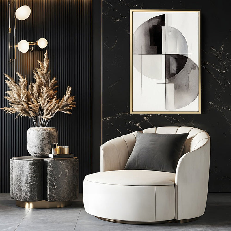 Canvas Wall Art Stretched Over Wooden Frame with Floating Frame and Circles Painting CV4138 - Al Rugaib Furniture