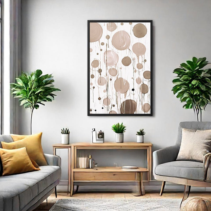 Canvas Wall Art Stretched Over Wooden Frame with Floating Frame and Circles Painting CV4140 - Al Rugaib Furniture