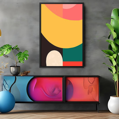 Canvas Wall Art Stretched Over Wooden Frame with Floating Frame and Colourful Abstract Painting CV4141 - Al Rugaib Furniture