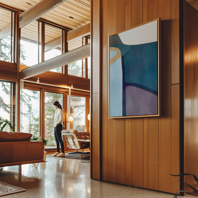 Canvas Wall Art Stretched Over Wooden Frame with Floating Frame and Cool Tones Abstract Painting CV4143 - Al Rugaib Furniture