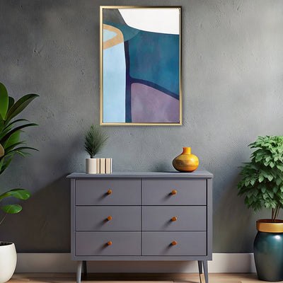 Canvas Wall Art Stretched Over Wooden Frame with Floating Frame and Cool Tones Abstract Painting CV4143 - Al Rugaib Furniture