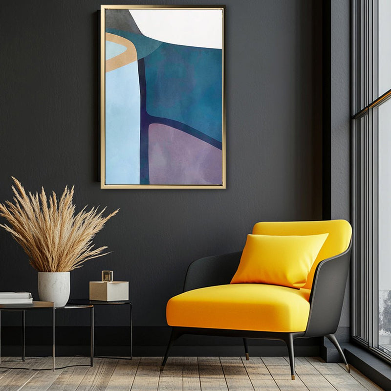 Canvas Wall Art Stretched Over Wooden Frame with Floating Frame and Cool Tones Abstract Painting CV4143 - Al Rugaib Furniture