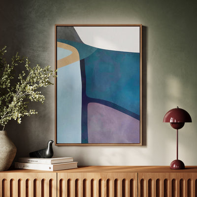 Canvas Wall Art Stretched Over Wooden Frame with Floating Frame and Cool Tones Abstract Painting CV4143 - Al Rugaib Furniture
