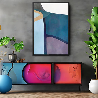 Canvas Wall Art Stretched Over Wooden Frame with Floating Frame and Cool Tones Abstract Painting CV4143 - Al Rugaib Furniture