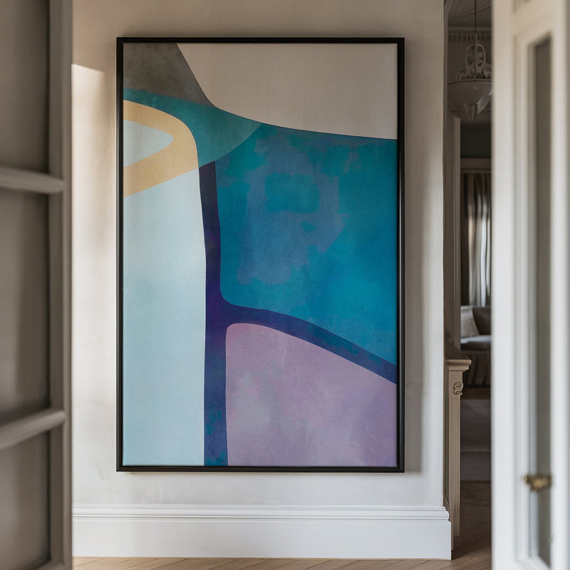 Canvas Wall Art Stretched Over Wooden Frame with Floating Frame and Cool Tones Abstract Painting CV4143 - Al Rugaib Furniture