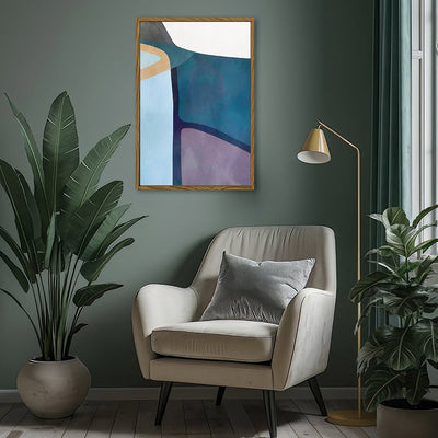 Canvas Wall Art Stretched Over Wooden Frame with Floating Frame and Cool Tones Abstract Painting CV4143 - Al Rugaib Furniture