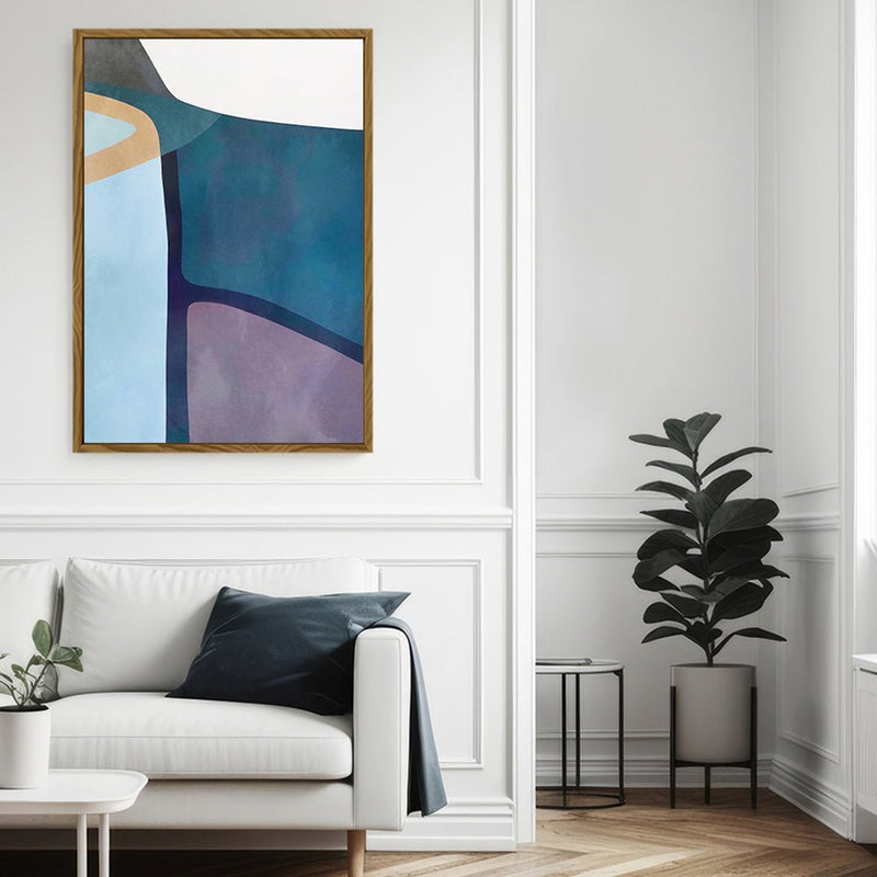 Canvas Wall Art Stretched Over Wooden Frame with Floating Frame and Cool Tones Abstract Painting CV4143 - Al Rugaib Furniture