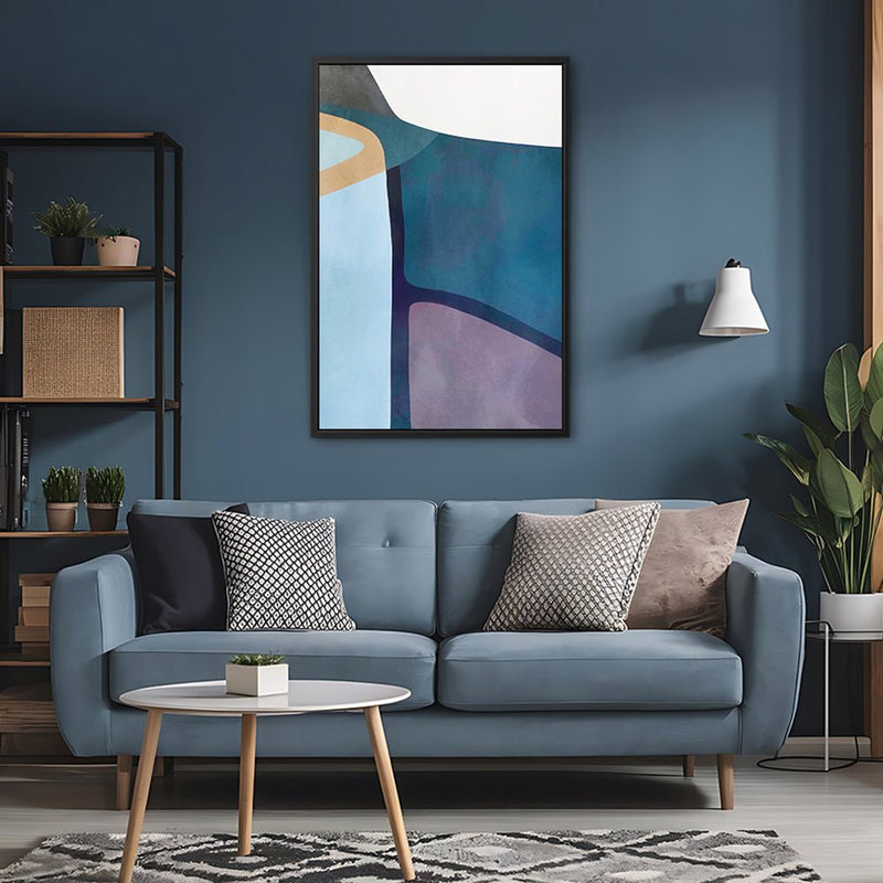 Canvas Wall Art Stretched Over Wooden Frame with Floating Frame and Cool Tones Abstract Painting CV4143 - Al Rugaib Furniture