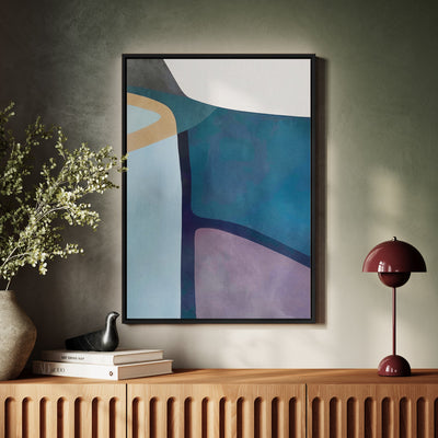 Canvas Wall Art Stretched Over Wooden Frame with Floating Frame and Cool Tones Abstract Painting CV4143 - Al Rugaib Furniture