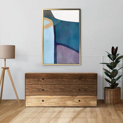 Canvas Wall Art Stretched Over Wooden Frame with Floating Frame and Cool Tones Abstract Painting CV4143 - Al Rugaib Furniture