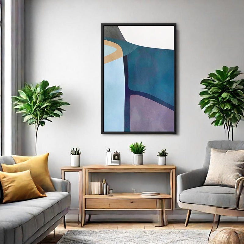 Canvas Wall Art Stretched Over Wooden Frame with Floating Frame and Cool Tones Abstract Painting CV4143 - Al Rugaib Furniture