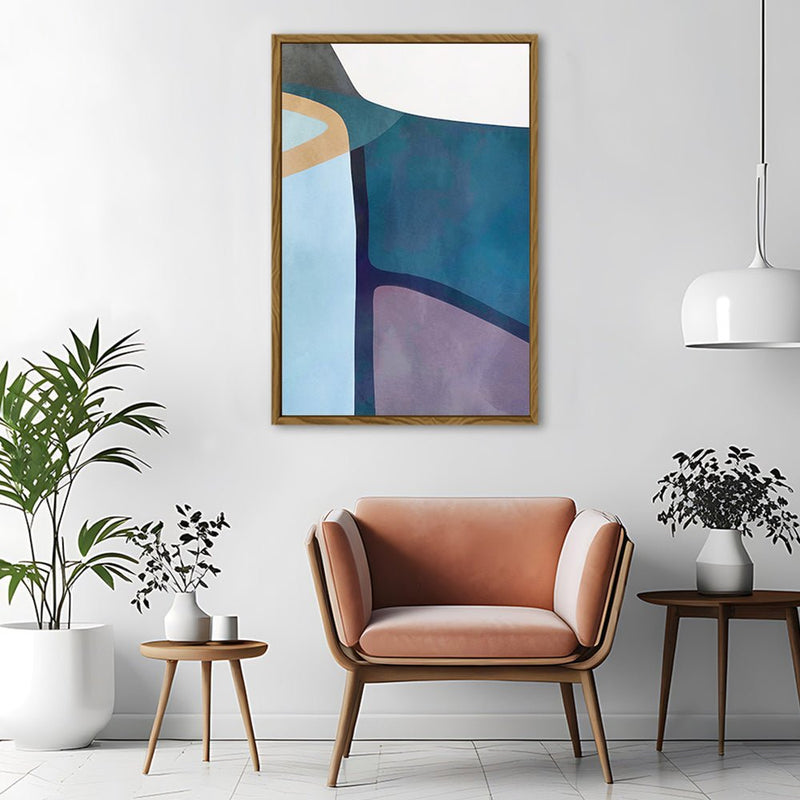 Canvas Wall Art Stretched Over Wooden Frame with Floating Frame and Cool Tones Abstract Painting CV4143 - Al Rugaib Furniture
