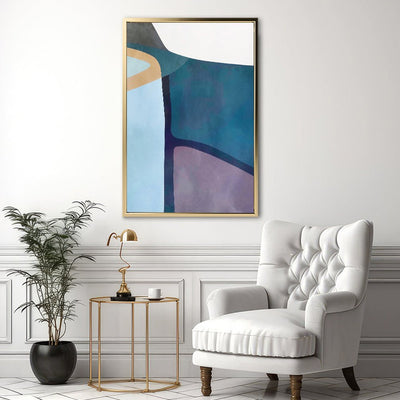 Canvas Wall Art Stretched Over Wooden Frame with Floating Frame and Cool Tones Abstract Painting CV4143 - Al Rugaib Furniture