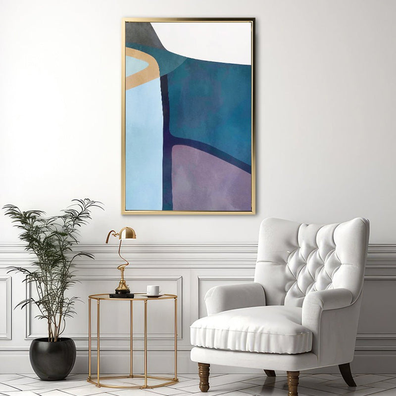 Canvas Wall Art Stretched Over Wooden Frame with Floating Frame and Cool Tones Abstract Painting CV4143 - Al Rugaib Furniture
