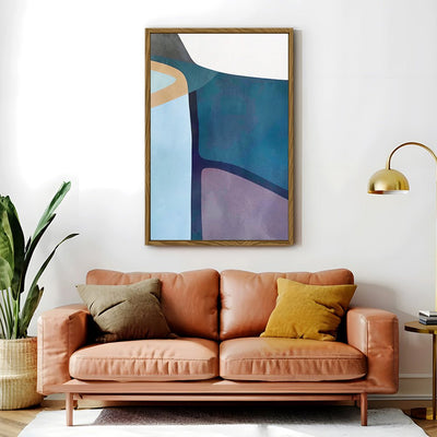Canvas Wall Art Stretched Over Wooden Frame with Floating Frame and Cool Tones Abstract Painting CV4143 - Al Rugaib Furniture
