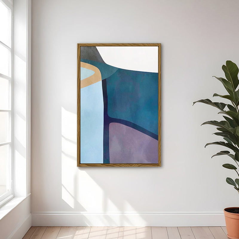 Canvas Wall Art Stretched Over Wooden Frame with Floating Frame and Cool Tones Abstract Painting CV4143 - Al Rugaib Furniture