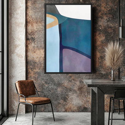 Canvas Wall Art Stretched Over Wooden Frame with Floating Frame and Cool Tones Abstract Painting CV4143 - Al Rugaib Furniture