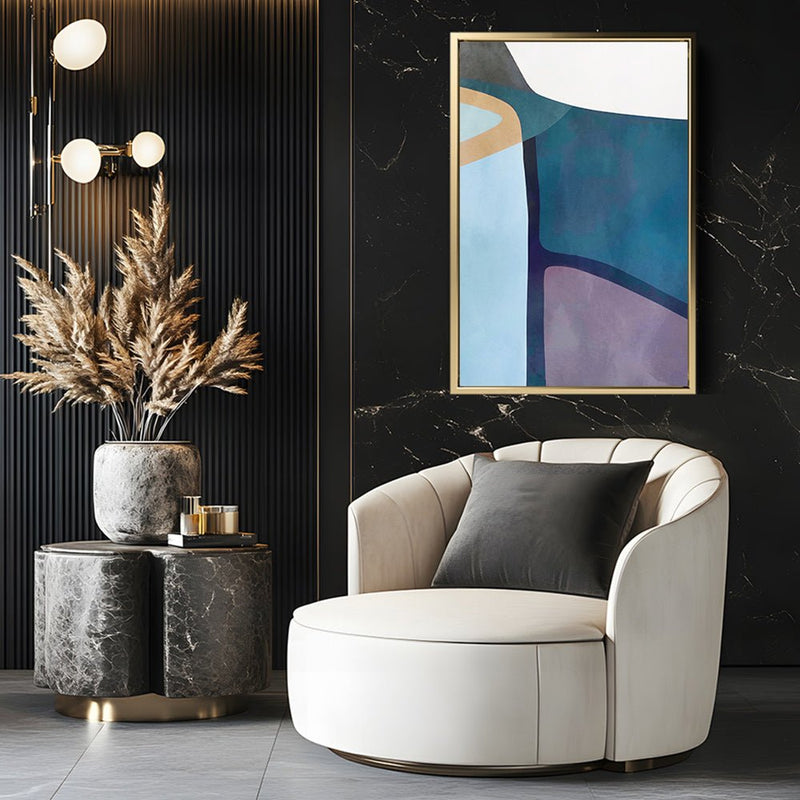 Canvas Wall Art Stretched Over Wooden Frame with Floating Frame and Cool Tones Abstract Painting CV4143 - Al Rugaib Furniture