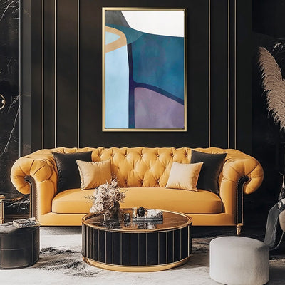 Canvas Wall Art Stretched Over Wooden Frame with Floating Frame and Cool Tones Abstract Painting CV4143 - Al Rugaib Furniture