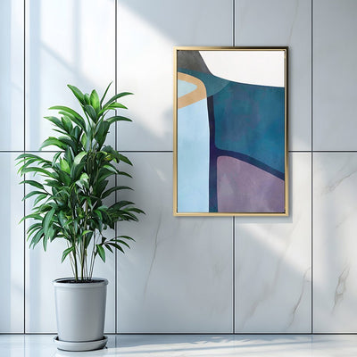 Canvas Wall Art Stretched Over Wooden Frame with Floating Frame and Cool Tones Abstract Painting CV4143 - Al Rugaib Furniture