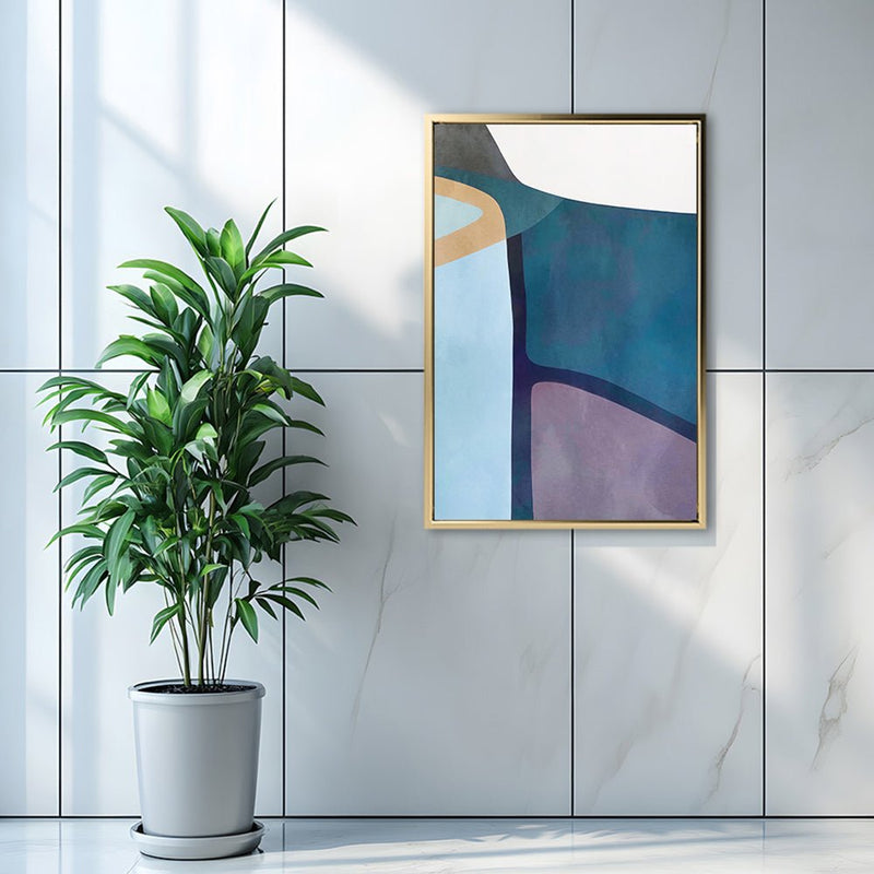Canvas Wall Art Stretched Over Wooden Frame with Floating Frame and Cool Tones Abstract Painting CV4143 - Al Rugaib Furniture