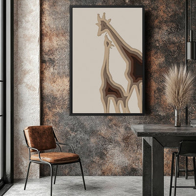 Canvas Wall Art Stretched Over Wooden Frame with Floating Frame and Couple OF Giraffes Painting CV4144 - Al Rugaib Furniture