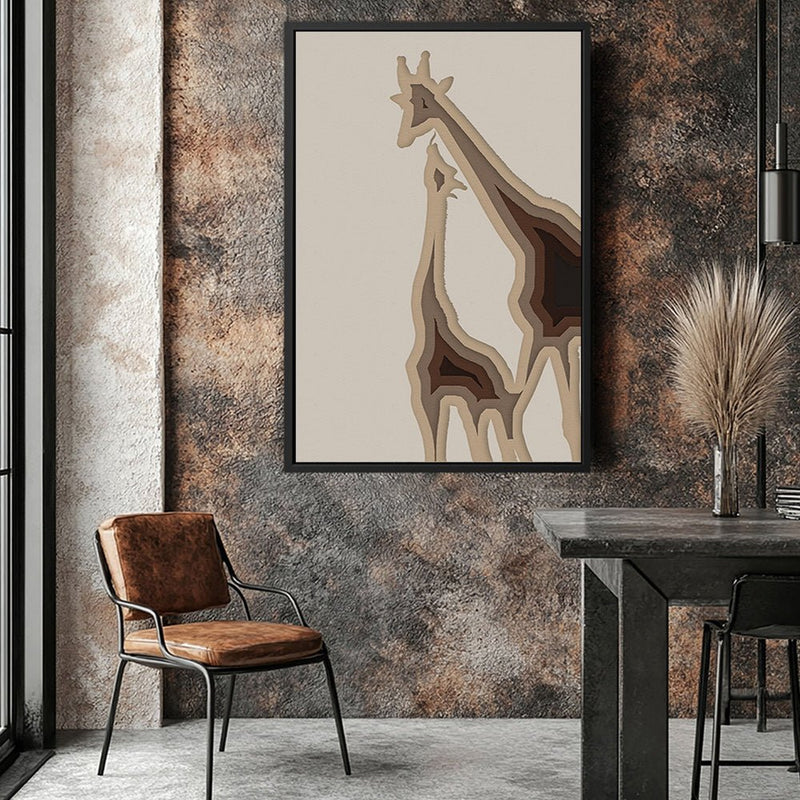 Canvas Wall Art Stretched Over Wooden Frame with Floating Frame and Couple OF Giraffes Painting CV4144 - Al Rugaib Furniture