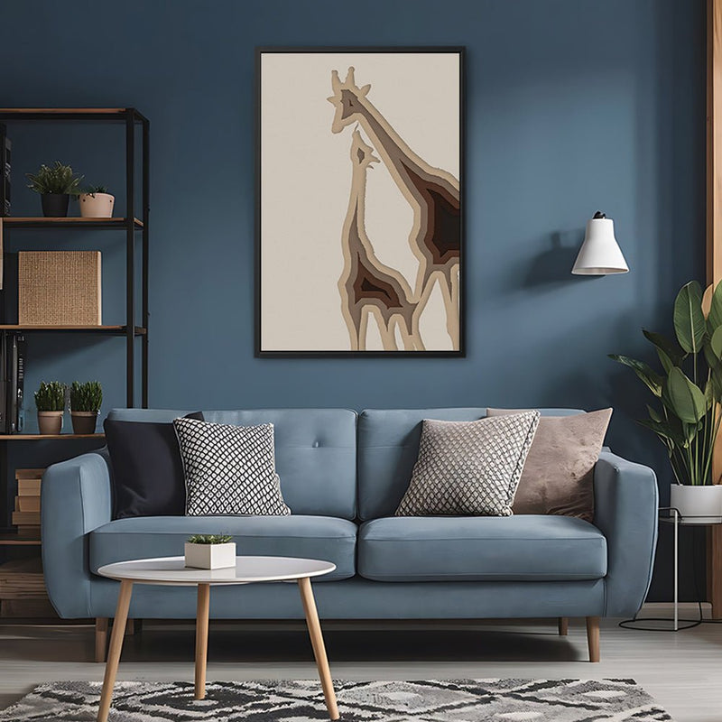 Canvas Wall Art Stretched Over Wooden Frame with Floating Frame and Couple OF Giraffes Painting CV4144 - Al Rugaib Furniture