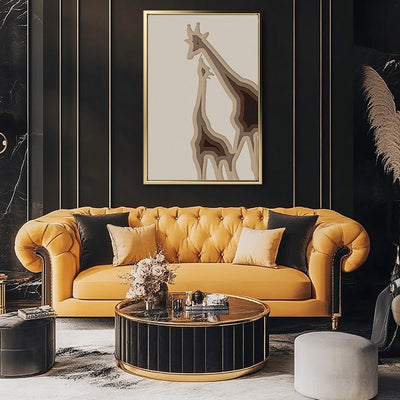 Canvas Wall Art Stretched Over Wooden Frame with Floating Frame and Couple OF Giraffes Painting CV4144 - Al Rugaib Furniture