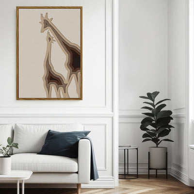 Canvas Wall Art Stretched Over Wooden Frame with Floating Frame and Couple OF Giraffes Painting CV4144 - Al Rugaib Furniture