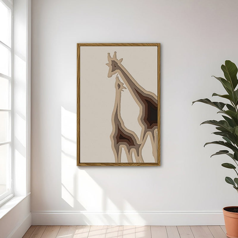 Canvas Wall Art Stretched Over Wooden Frame with Floating Frame and Couple OF Giraffes Painting CV4144 - Al Rugaib Furniture