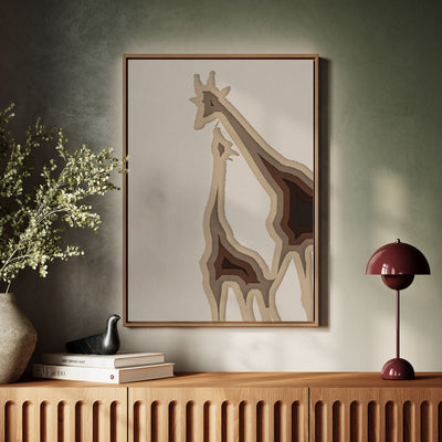 Canvas Wall Art Stretched Over Wooden Frame with Floating Frame and Couple OF Giraffes Painting CV4144 - Al Rugaib Furniture
