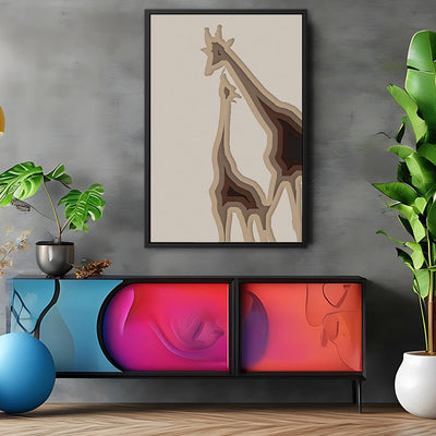 Canvas Wall Art Stretched Over Wooden Frame with Floating Frame and Couple OF Giraffes Painting CV4144 - Al Rugaib Furniture