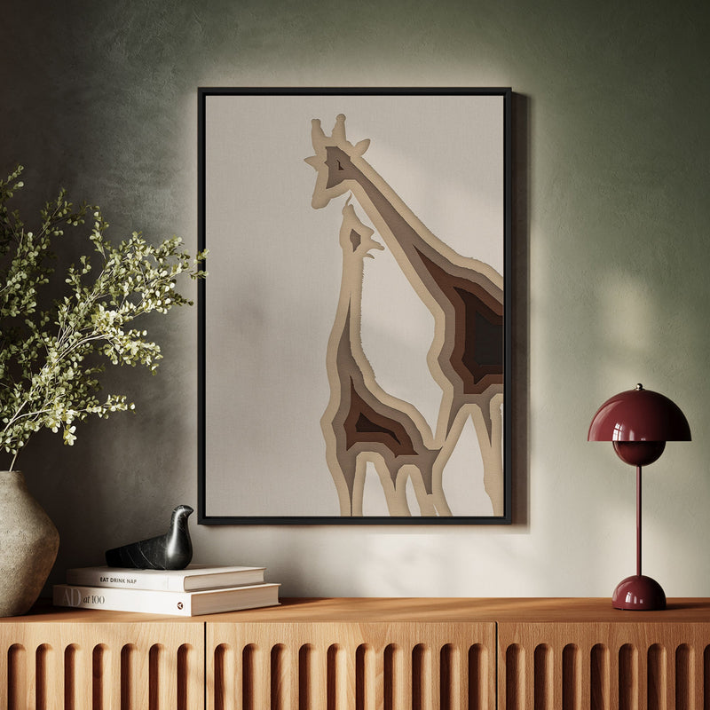 Canvas Wall Art Stretched Over Wooden Frame with Floating Frame and Couple OF Giraffes Painting CV4144 - Al Rugaib Furniture