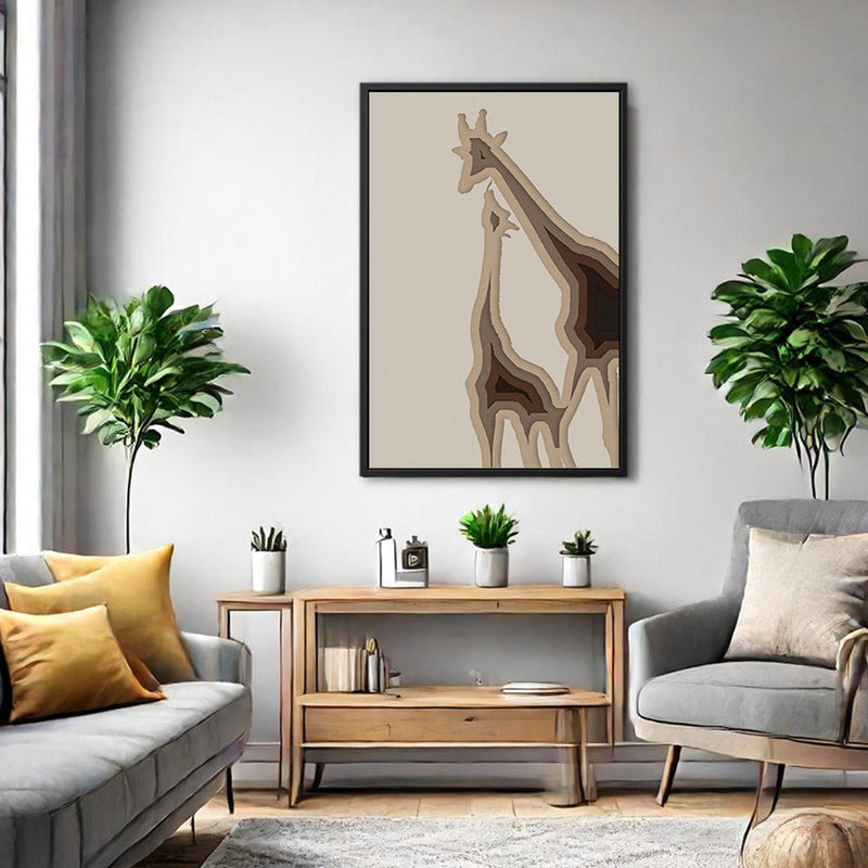 Canvas Wall Art Stretched Over Wooden Frame with Floating Frame and Couple OF Giraffes Painting CV4144 - Al Rugaib Furniture