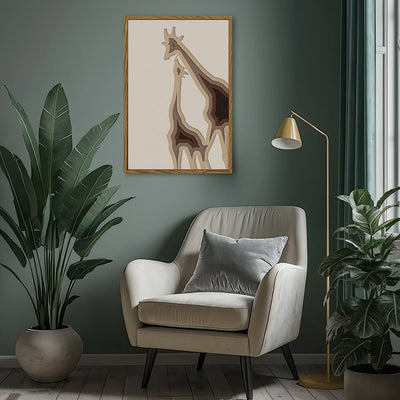 Canvas Wall Art Stretched Over Wooden Frame with Floating Frame and Couple OF Giraffes Painting CV4144 - Al Rugaib Furniture