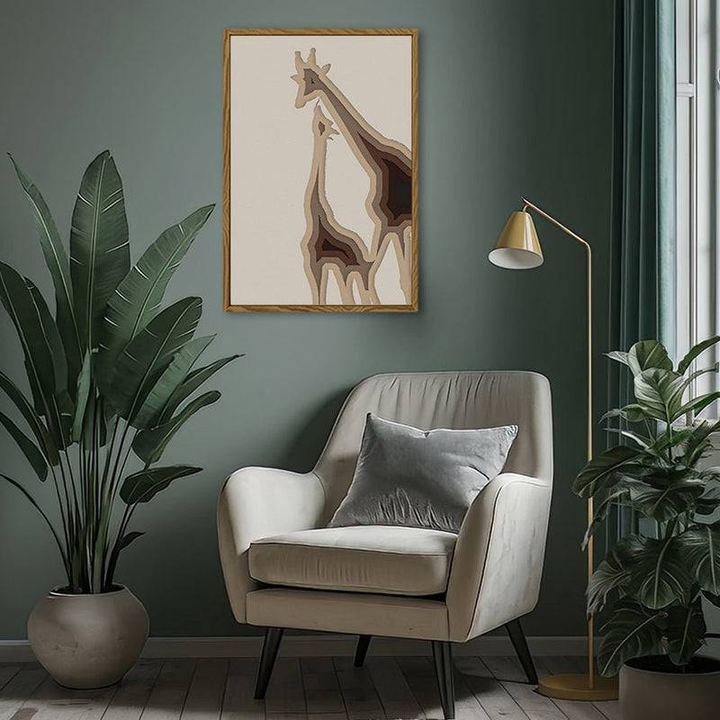 Canvas Wall Art Stretched Over Wooden Frame with Floating Frame and Couple OF Giraffes Painting CV4144 - Al Rugaib Furniture