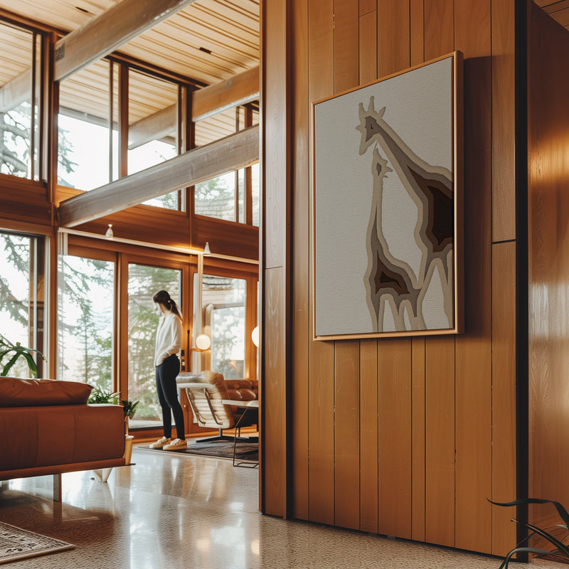 Canvas Wall Art Stretched Over Wooden Frame with Floating Frame and Couple OF Giraffes Painting CV4144 - Al Rugaib Furniture