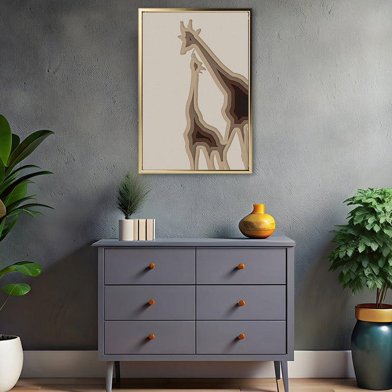 Canvas Wall Art Stretched Over Wooden Frame with Floating Frame and Couple OF Giraffes Painting CV4144 - Al Rugaib Furniture