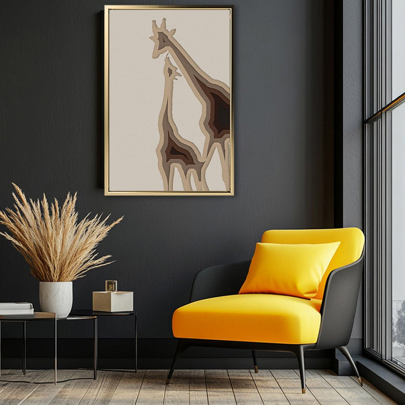 Canvas Wall Art Stretched Over Wooden Frame with Floating Frame and Couple OF Giraffes Painting CV4144 - Al Rugaib Furniture