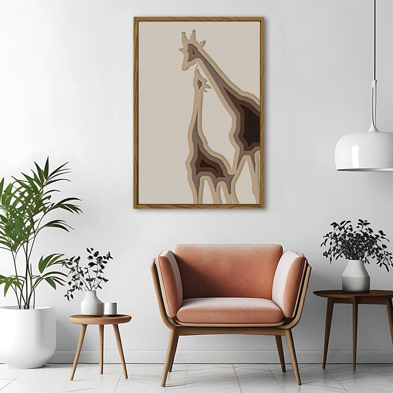 Canvas Wall Art Stretched Over Wooden Frame with Floating Frame and Couple OF Giraffes Painting CV4144 - Al Rugaib Furniture