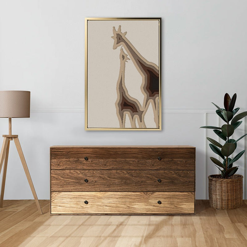 Canvas Wall Art Stretched Over Wooden Frame with Floating Frame and Couple OF Giraffes Painting CV4144 - Al Rugaib Furniture