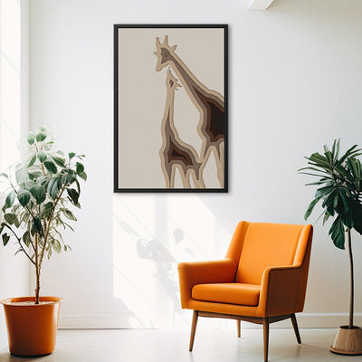 Canvas Wall Art Stretched Over Wooden Frame with Floating Frame and Couple OF Giraffes Painting CV4144 - Al Rugaib Furniture