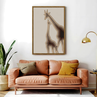 Canvas Wall Art Stretched Over Wooden Frame with Floating Frame and Couple OF Giraffes Painting CV4144 - Al Rugaib Furniture