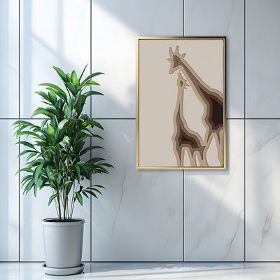 Canvas Wall Art Stretched Over Wooden Frame with Floating Frame and Couple OF Giraffes Painting CV4144 - Al Rugaib Furniture