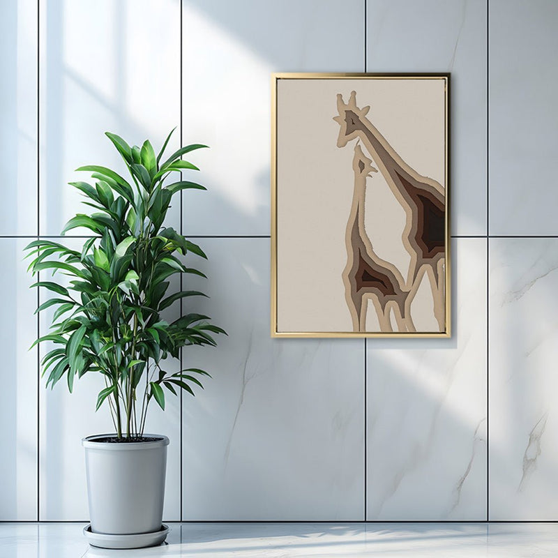 Canvas Wall Art Stretched Over Wooden Frame with Floating Frame and Couple OF Giraffes Painting CV4144 - Al Rugaib Furniture