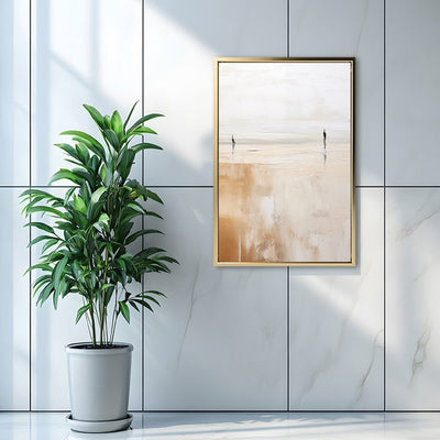 Canvas Wall Art Stretched Over Wooden Frame with Floating Frame and Couple On Lake Painting CV4145 - Al Rugaib Furniture