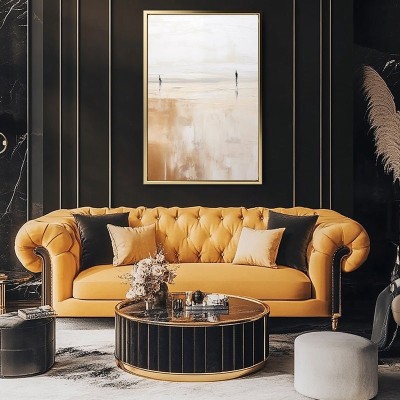 Canvas Wall Art Stretched Over Wooden Frame with Floating Frame and Couple On Lake Painting CV4145 - Al Rugaib Furniture