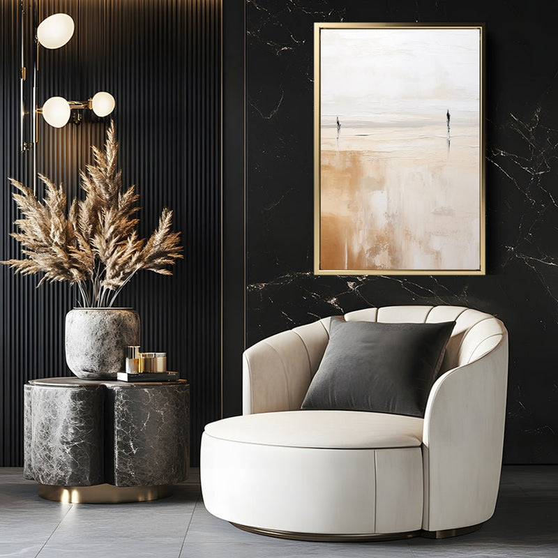 Canvas Wall Art Stretched Over Wooden Frame with Floating Frame and Couple On Lake Painting CV4145 - Al Rugaib Furniture